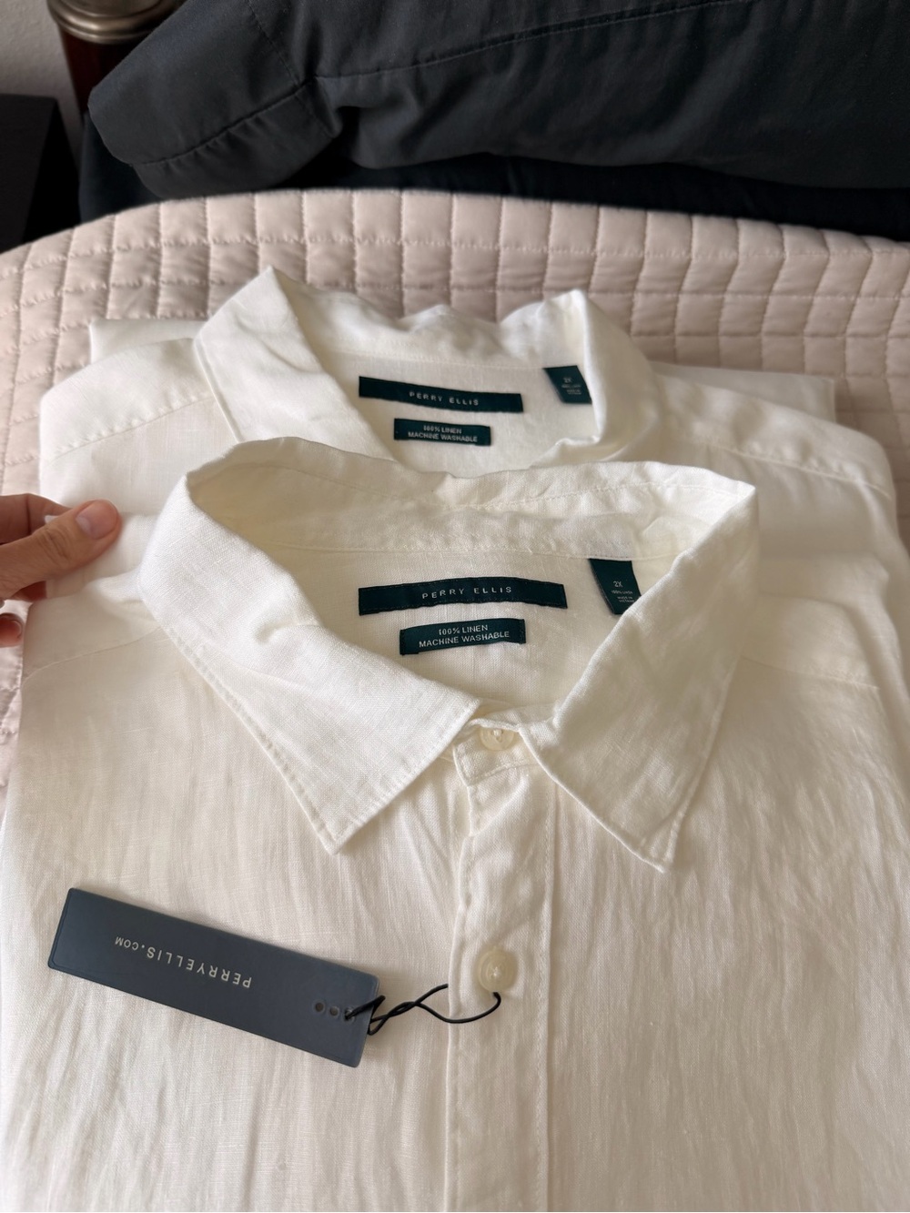 Perry Ellis White Linen Button-Down Shirt